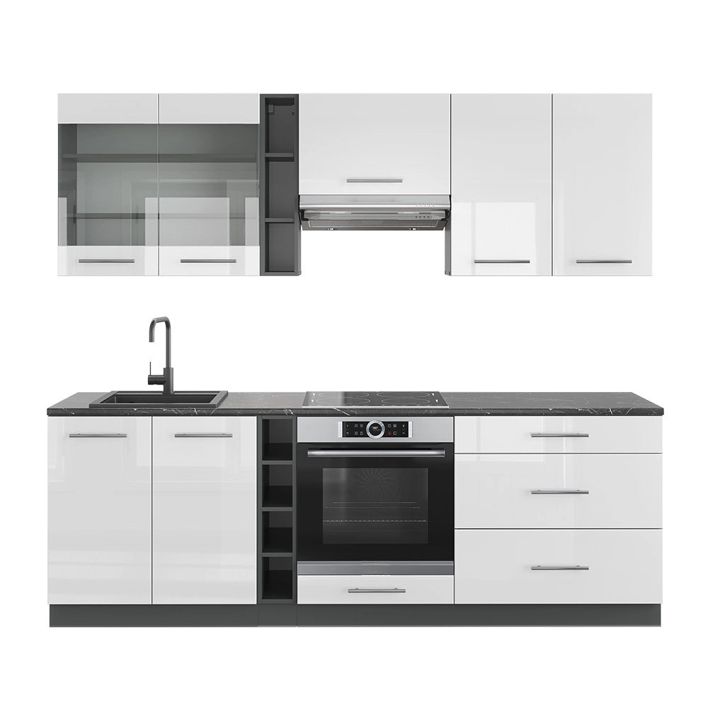 Cucina componibile Fame-Line Bianco lucido/Antracite 235 cm, PL Antracite Vicco