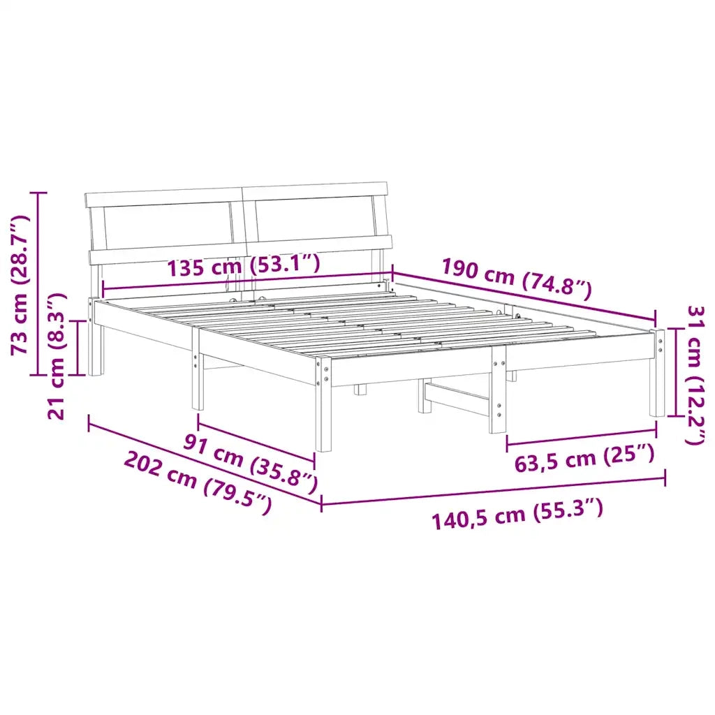 vidaXL Struttura del letto con testiera Cera marrone 135 x 190 cm