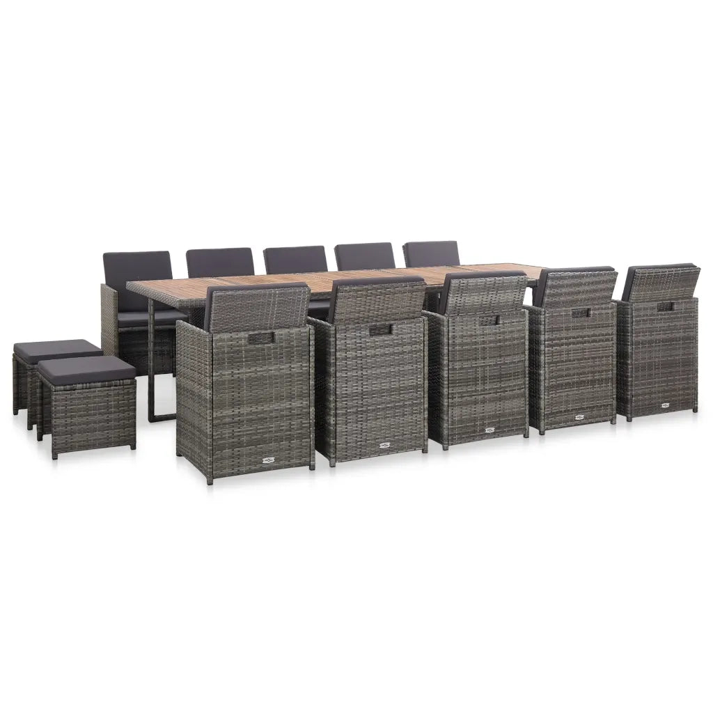 Set da Pranzo da Giardino 15 pz e Cuscini Polyrattan Antracite 46426