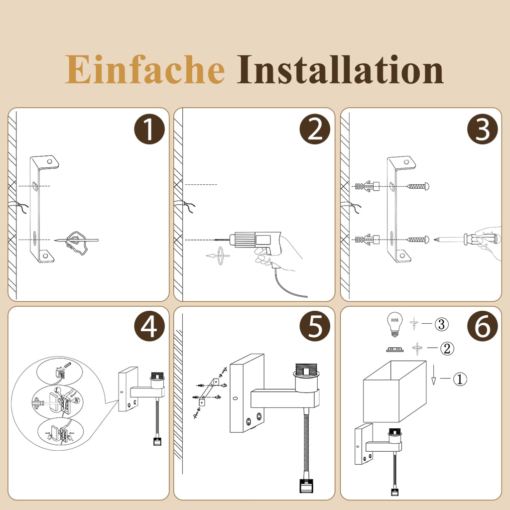 ZMH Lampada da Parete LED con Porta USB e Lettura 2W Paralume Tessuto E27 Interruttore per Camera Hotel Senza Lampadina