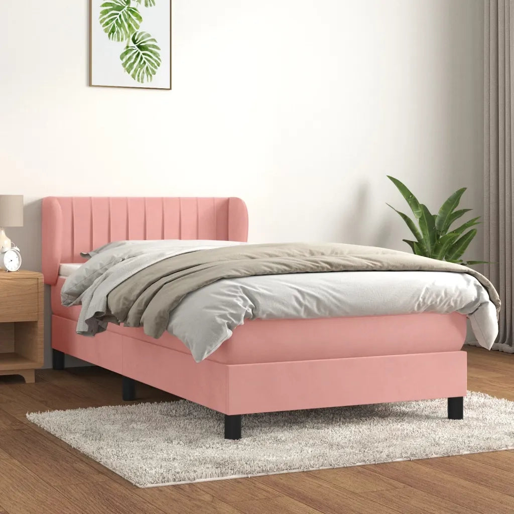 Giroletto a Molle con Materasso-Struttura Letto con Materasso Rosa 90x190 cm in Velluto