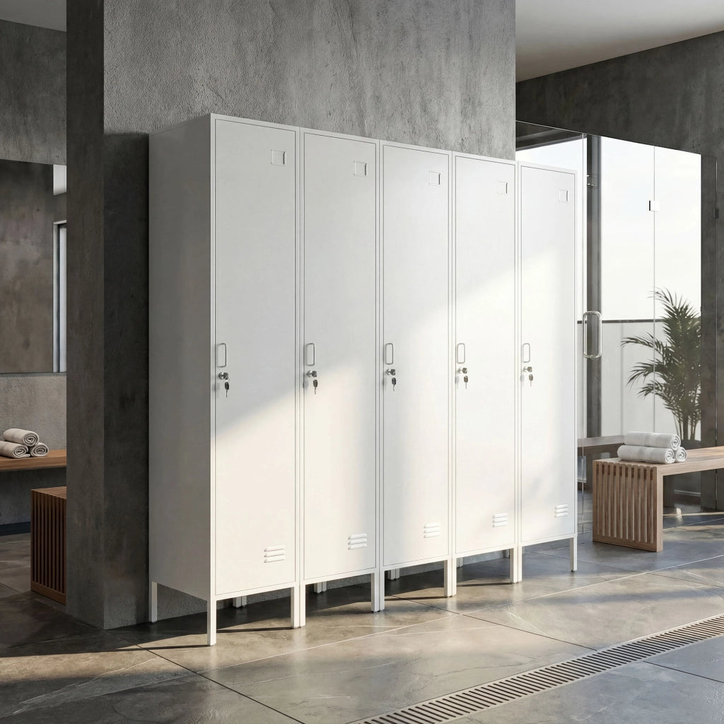 Armadio Spoiatoio 40x40x179 cm con Porta Chiudibile Portanome e Asta Appendiabiti in Metallo Bianco