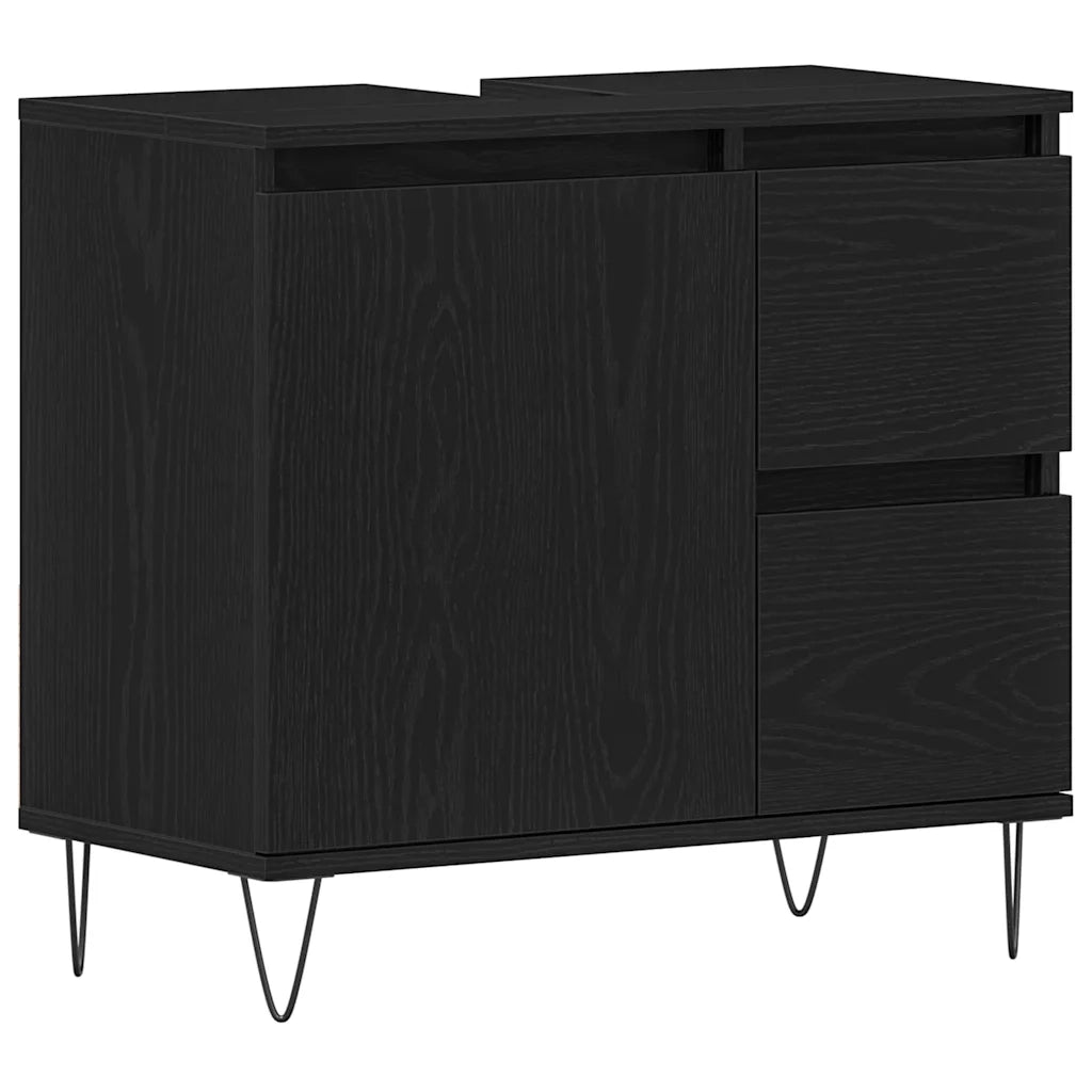 Set di mobili per il bagno 3 pcs Rovere Nero 30 x 30 x 190 cm 3333097