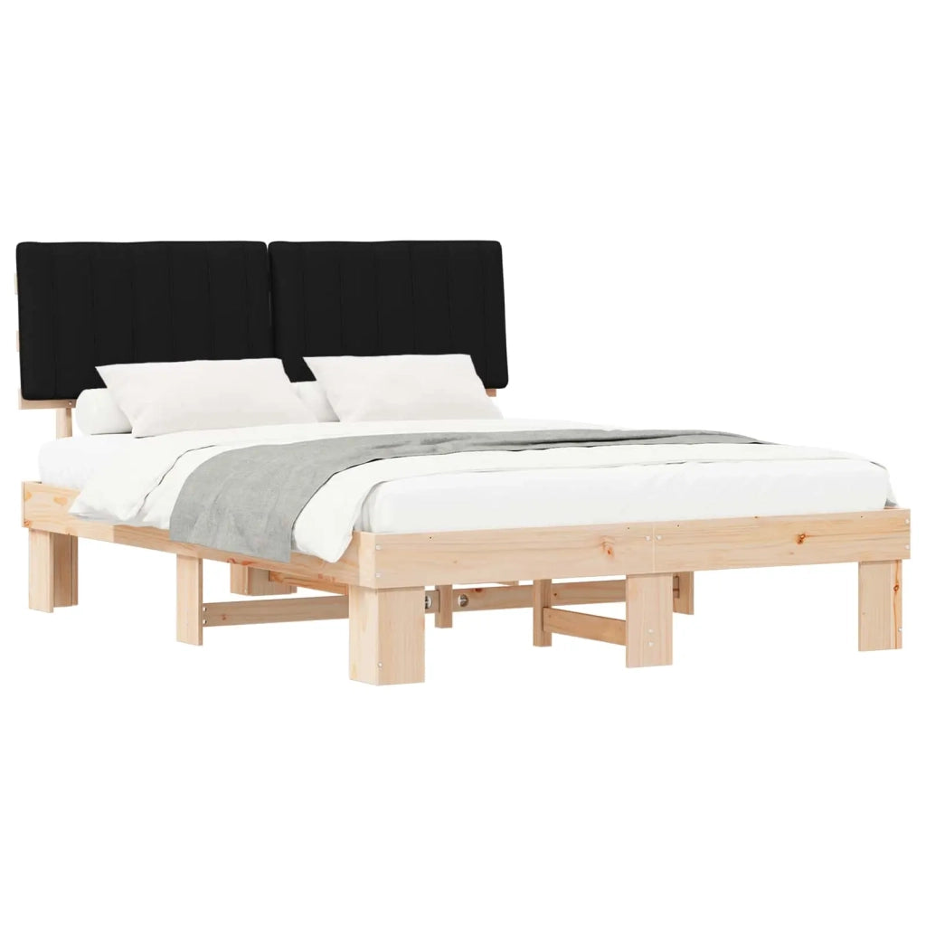 Letto con Testiera Rivestita Nero 160 x 200 cm Pino massello 877476