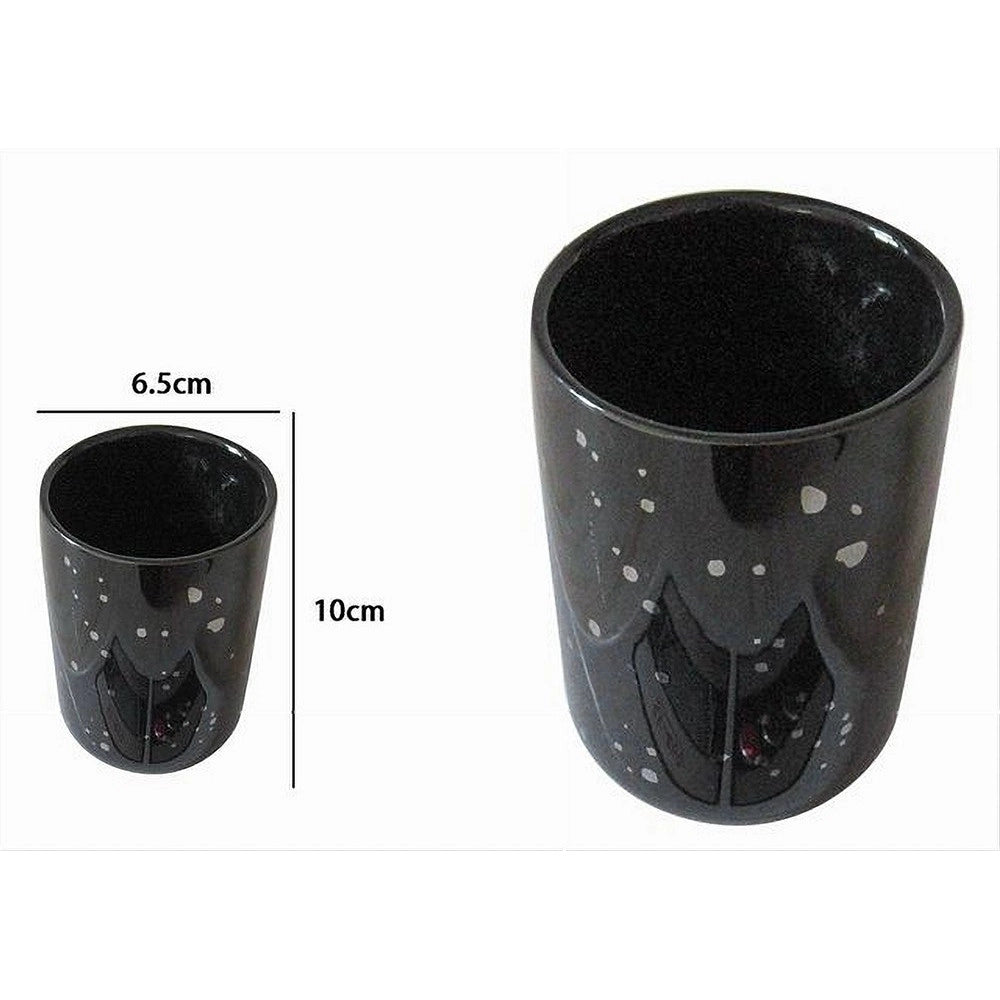 Trade Shop - Bicchiere Porta Spazzolini Accessorio Nero Macchiato Moderno Arredo Da Bagno 59927 -