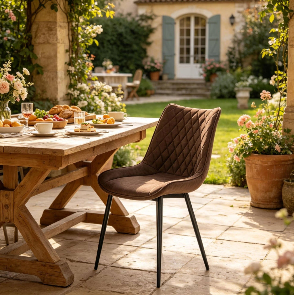 Set di 2 sedie da pranzo marroni in similpelle con gambe in metallo