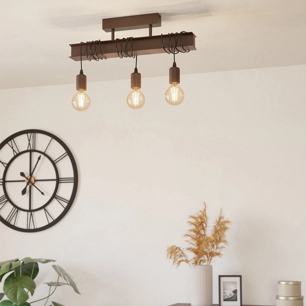 Plafoniera Industrial Townshend 4 3 Luci Acciaio Marrone Invecchiato