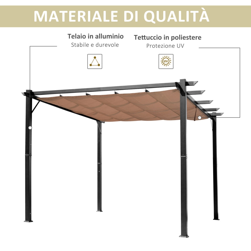 Gazebo Pergola da Giardino 3x4m ¨C zephmum ¨C Grigio e Marrone in Alluminio e Poliestere