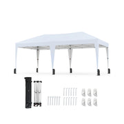 Gazebo pop-up portatile da esterno con borsa con ruote per campeggio 12 picchetti, Tenda pieghevole 590x300 cm Bianco-Gazebo