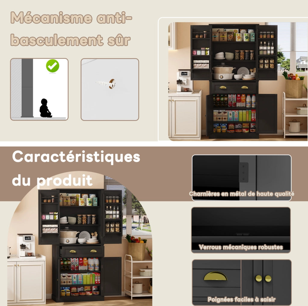 Mobile contenitore alto con 1 cassetto; 4 ripiani regolabili e 6 vani portaoggetti; nero; 80x40x182 cm