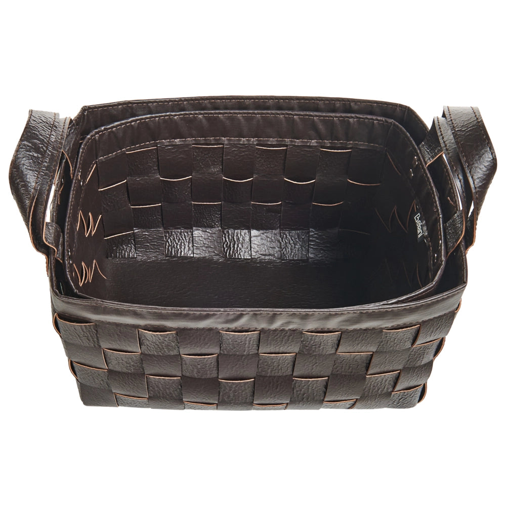 Set di 2 cesti fatti a mano in ecopelle marrone scuro con manici design retrò