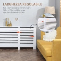 Mobile Copricalorifero Larghezza Regolabile e Mensola Superiore in MDF e Legno, 140-202x19x82.5cm, Bianco