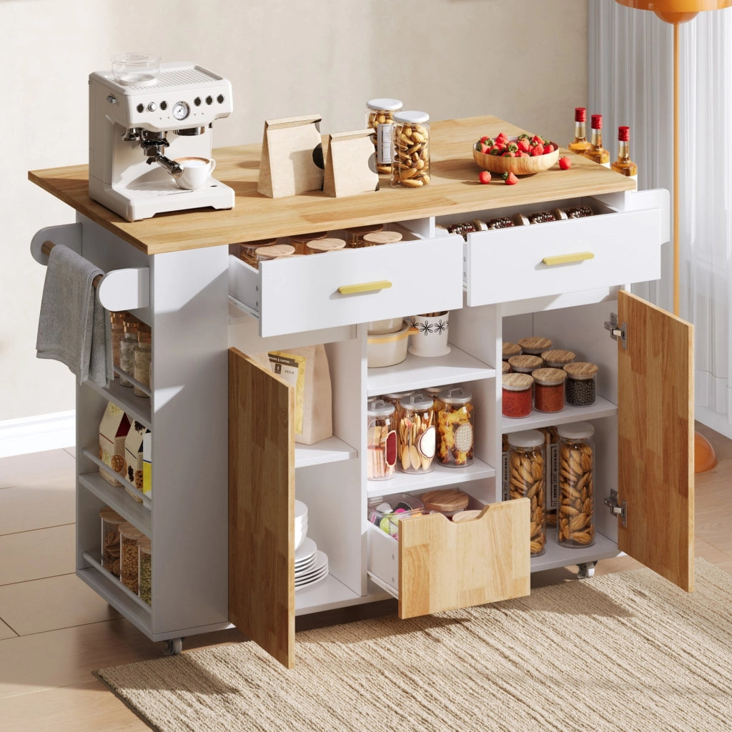 Isola da cucina mobile con piano pieghevole e cassetti