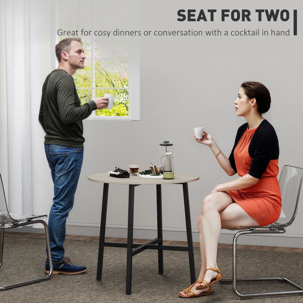 Tavolo da Pranzo Rotondo in Stile Industriale Ø80x75 cm per 2 Persone in Truciolato Nero e color Legno