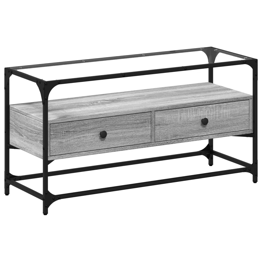 Mobile TV Piano Vetro Grigio Sonoma 98x35x51 Legno Multistrato 846067