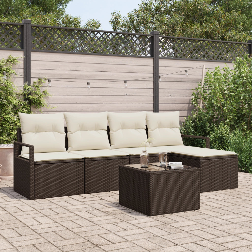 Set Divano da Giardino 5 Pezzi con Cuscini Grigio Polyrattan