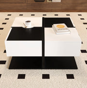 Tavolino da caffè 70x70x35.5 cm con 2 cassetti; spazio nascosto; in truciolare nero e bianco