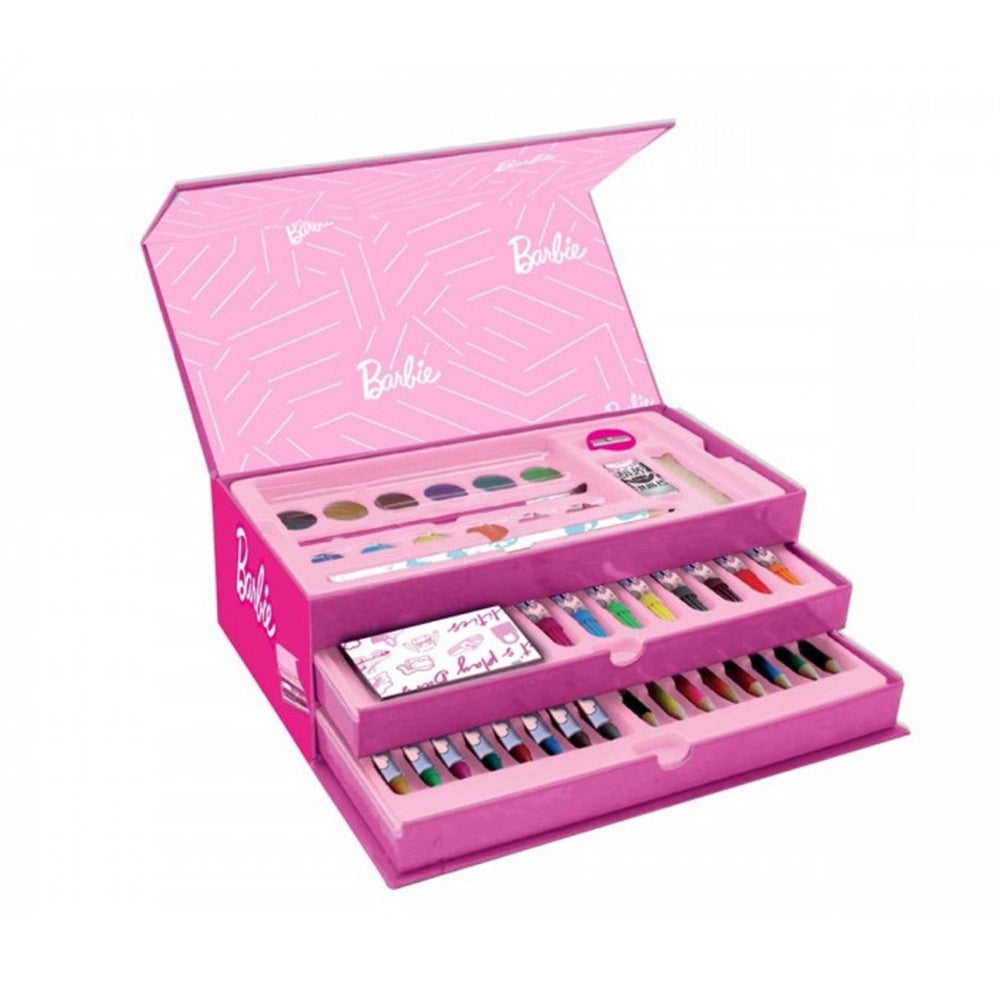 Trade Shop - Set Da Colorare Valigetta Con Colori Bambine Barbie Cassetti Kit Disegno Pittura 605641a -