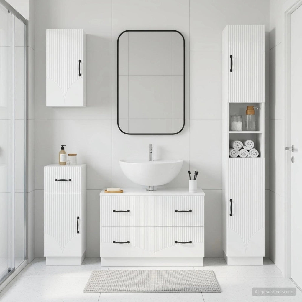 Set di Mobili da Bagno da 4 Pezzi HOORN Bianco Lucido 3417958