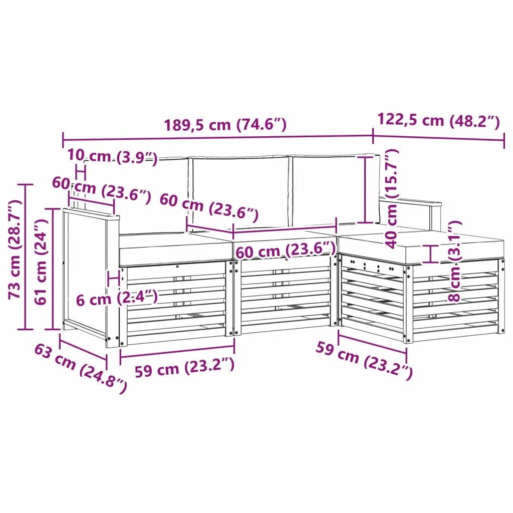 Set di divani da esterno 4 pz Naturale e Grigio Chiaro 3384202