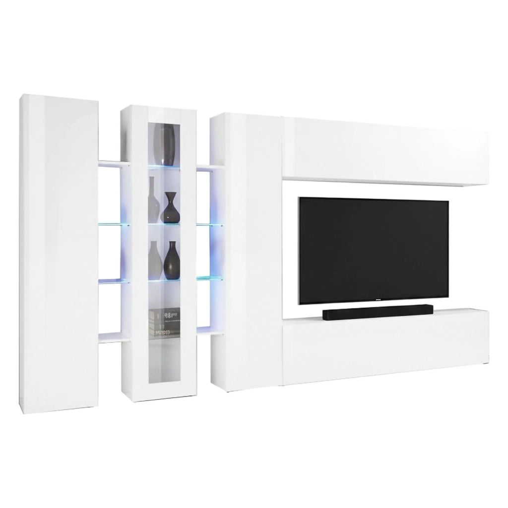 Ivano, Parete Attrezzata 20 Ripiani Made in Italy, 30x320x180h cm Bianco Lucido