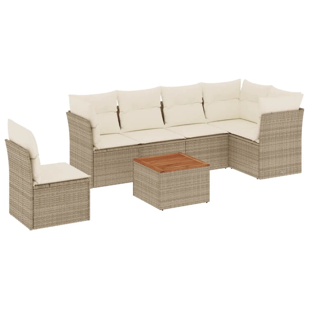 Set Divani da Giardino 7 pz con Cuscini Beige in Polyrattan 3255995