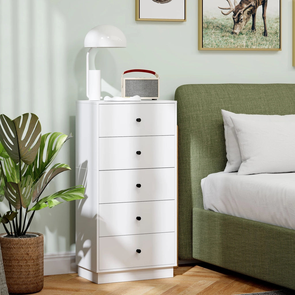 Cassettiera 5 Cassetti Moderna e Salvaspazio 47x29x95 cm Bianco