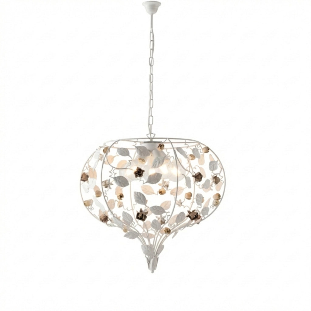 Lampadario Shabby Chic Bella Metallo Bianco 5 Luci E27