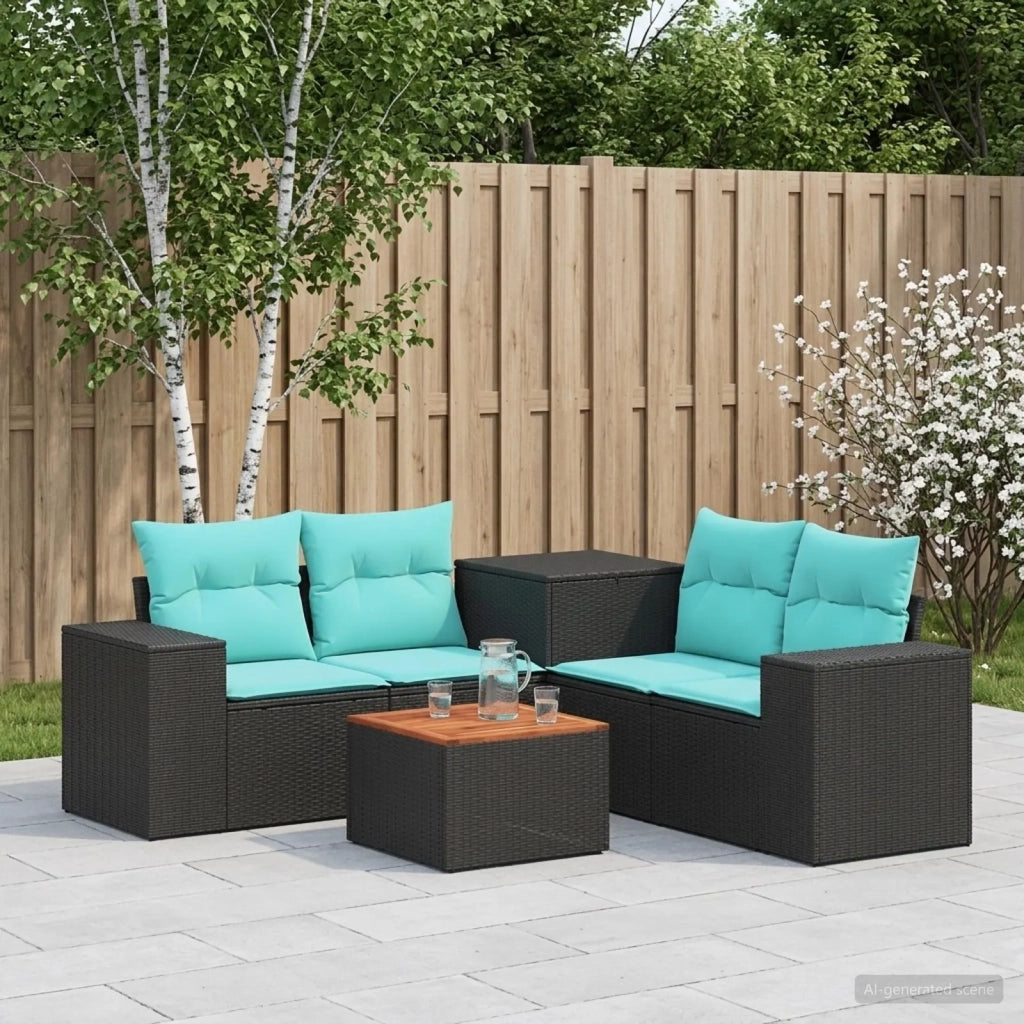 Set di divani 6 pz Nero e Blu Rattan sintetico e Acciaio 3447558