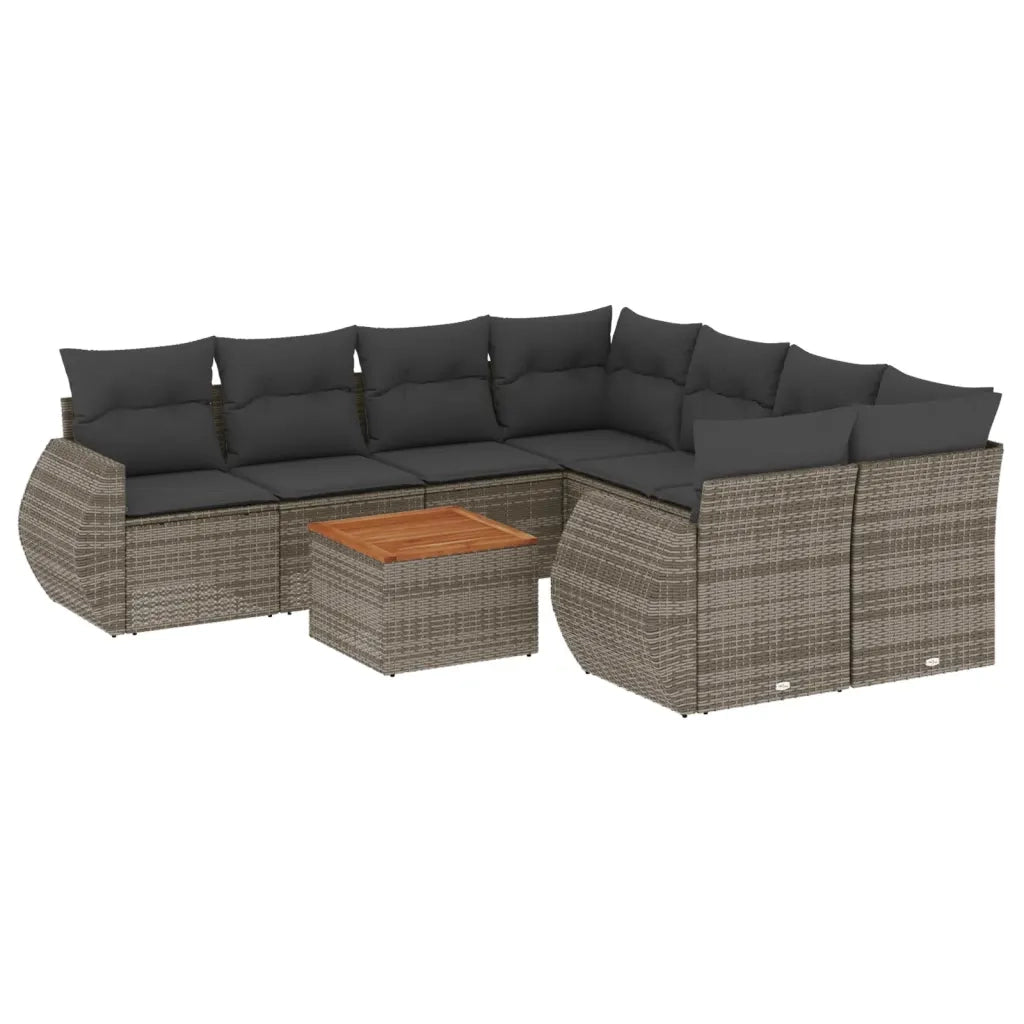 Set Divano da Giardino 9 pz con Cuscini Grigio in Polyrattan