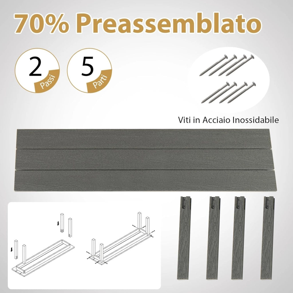 Panchina da Esterno in HDPE 140 x 35 x 45 cm, Panca da Giardino Senza Schienale per 2-3 Persone, Panchina dello Spogliatoio per Patio e Cortile, Portata 340 kg (Grigio)