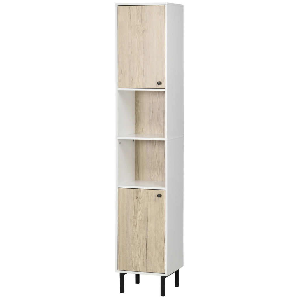Colonna Bagno con Ante e Ripiani ¨C Zephmum ¨C Bianco e Rovere 31,5x30x169 cm