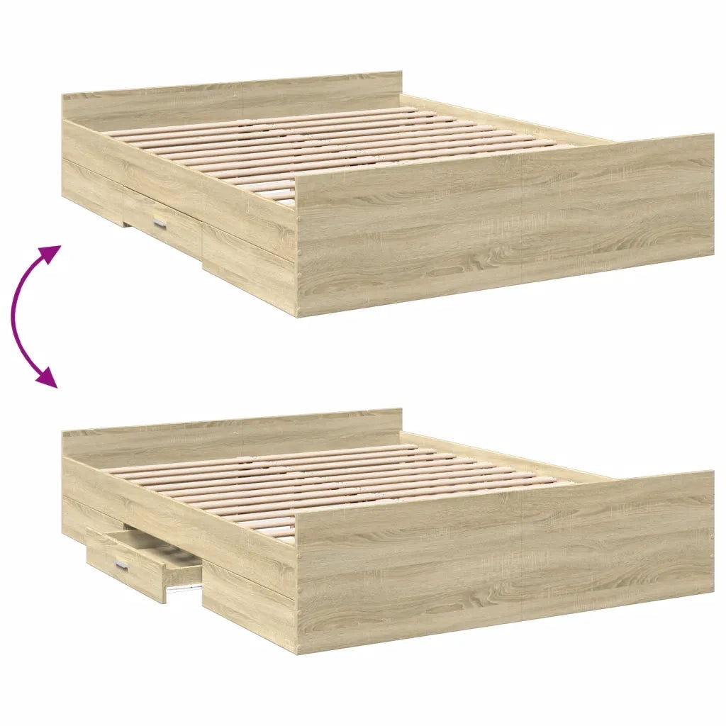 Giroletto Cassetti-Struttura Letto con contenitore Rovere Sonoma 160x200 cm Legno Multistrato 689342