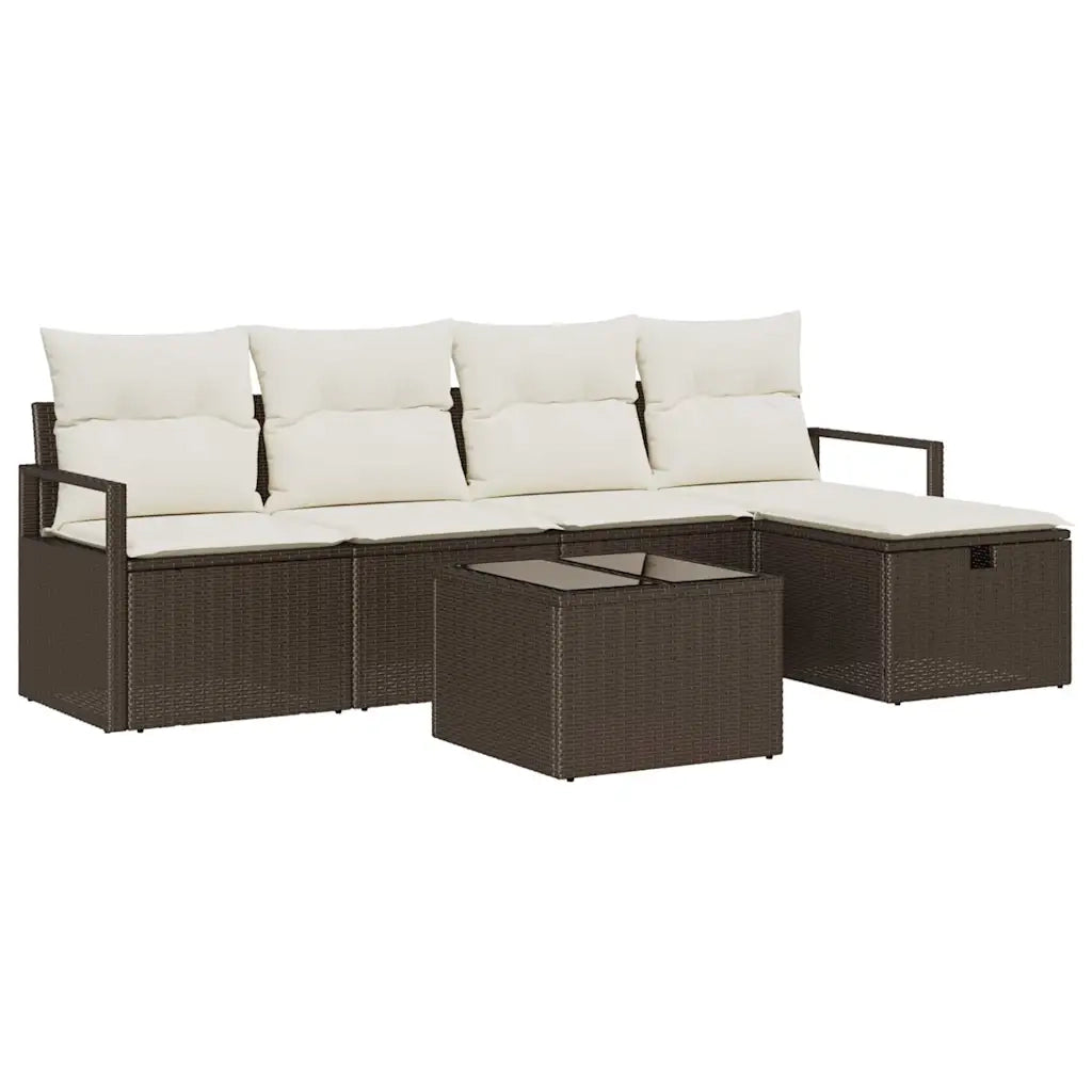 Set Divano da Giardino con cuscino 6 pcs Marrone Poly Rattan