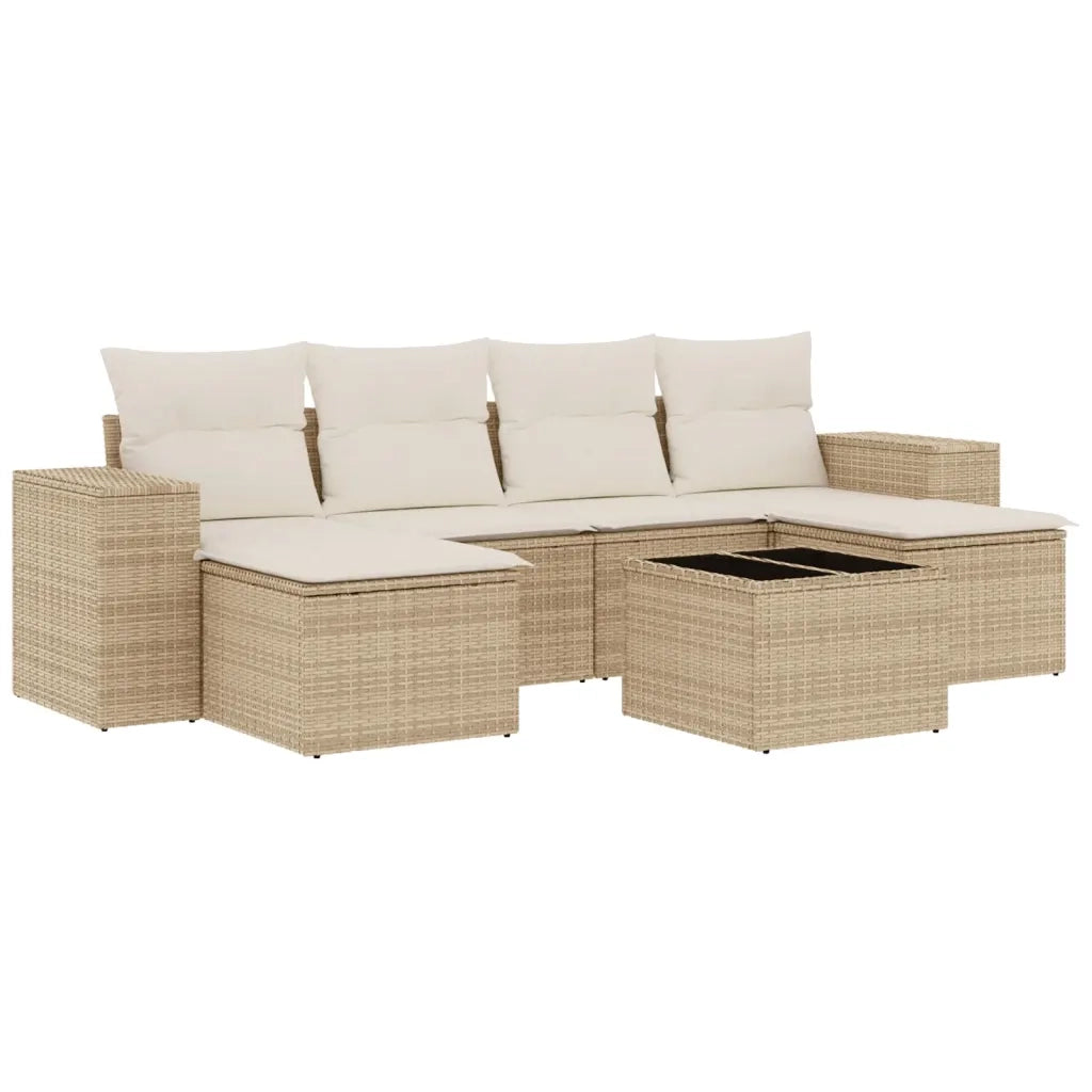 Set Divani da Giardino 7 pz con Cuscini Beige in Polyrattancod mxl 114341