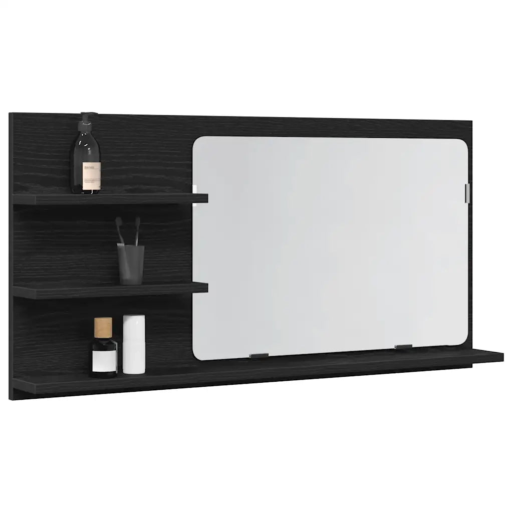Mobiletto con Specchio per Bagno Rovere Nero 90x11x45 cm in Legno Massello 862029