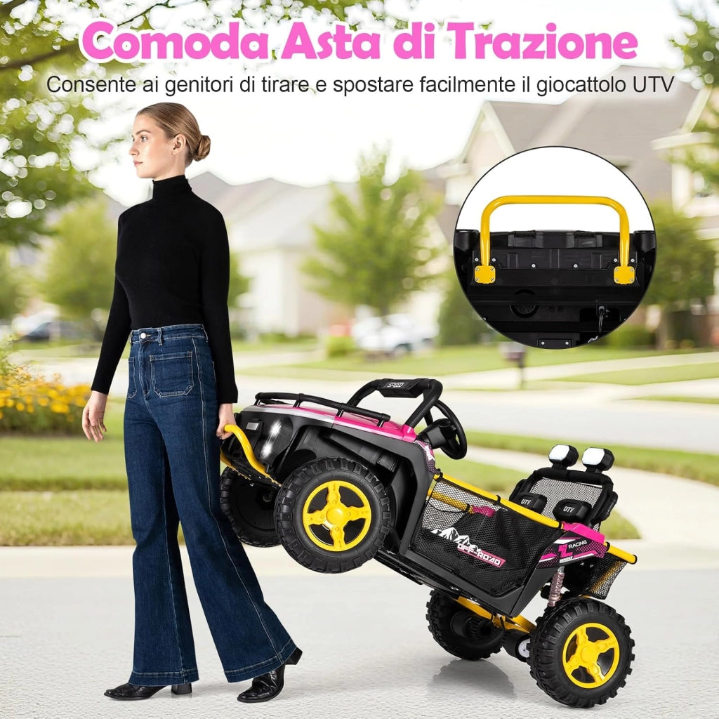 24V Macchina Elettrica per Bambini, Veicolo Elettrico a 2 Posti con Telecomando Clacson Musica Storie Connessione Wireless Luci, 37-86 Mesi (Rosa)
