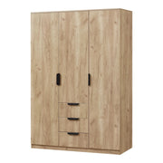 Armadio moderno per camera da letto mobile contenitore senza tempo con 2 aste appendiabiti 4 ripiani e 3 cassetti in MDF 176 x 120 x 52 cm effetto rovere 03_0006374