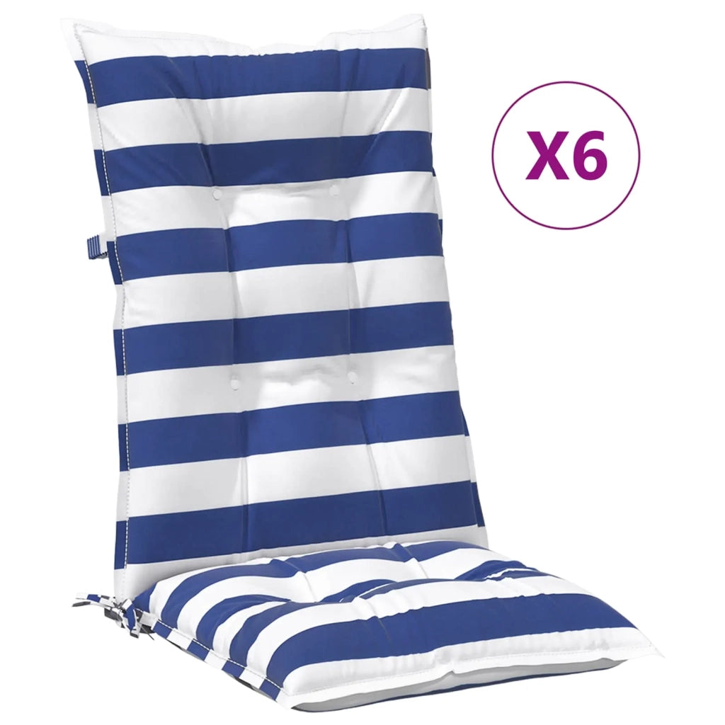 Cuscino da Esterno 6 pcs Blu e Bianco 120 x 50 x 7 cm Tessuto