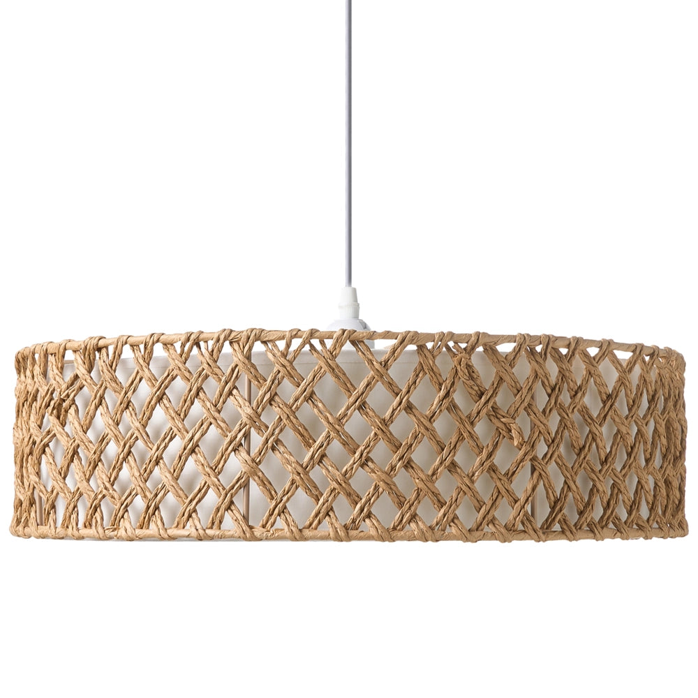 Lampada a sospensione Corda di carta naturale Plafoniera con paralume intrecciato Sala da pranzo Soggiorno Stile Boho