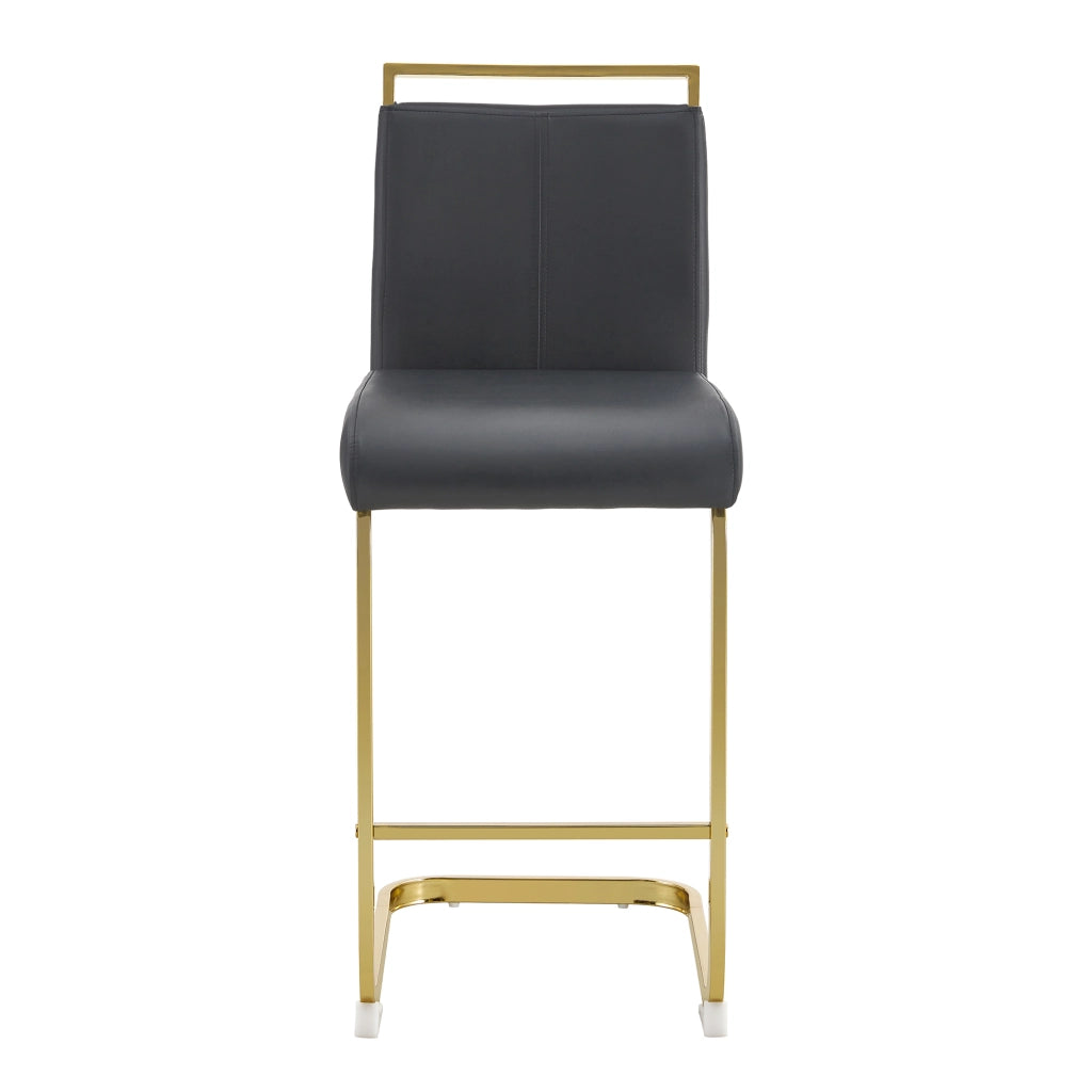 Set 2 Sgabelli da Bar Stile Nordico ¨C MINIMAL ¨C Similpelle Nera, Gambe in Metallo Oro