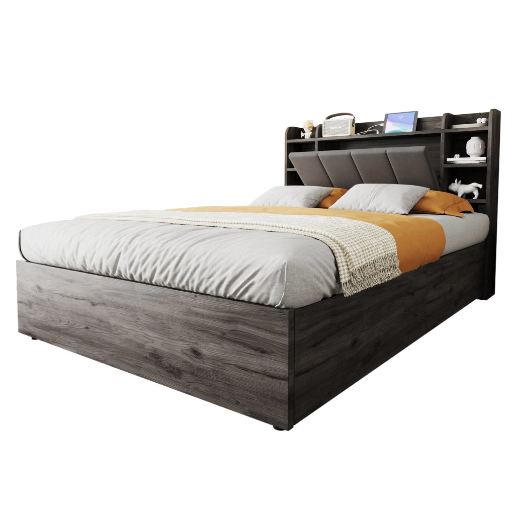 Letto multifunzione 140x200 cm con contenitore idraulico e prese USB e Type-C