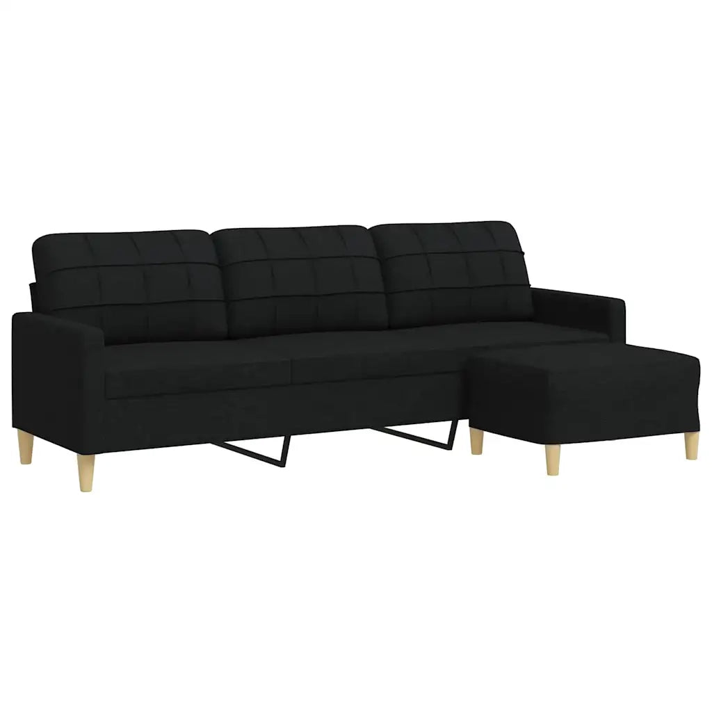 Divano | Divano da soggiorno | Sofa a 3 Posti con Poggiapiedi Nero 210cm in Tessuto