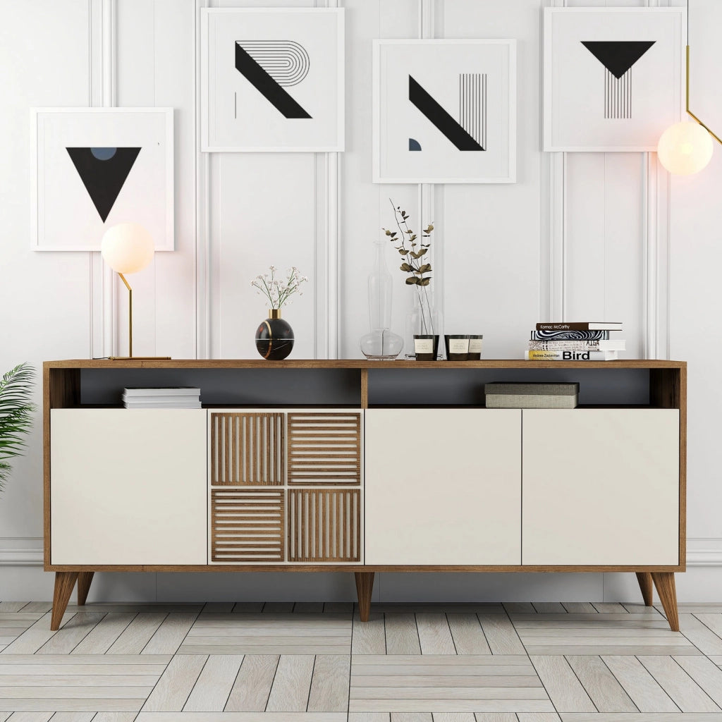 Credenza in legno "Milano" - 180 x 35 x 78 cm - Noce, Crema