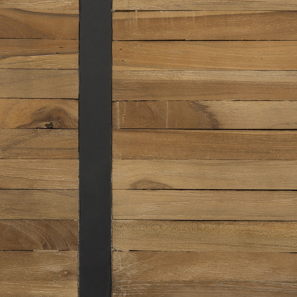 Tavolino Teak in Legno Massello su Ruote Rettangolare Industriale Rustico