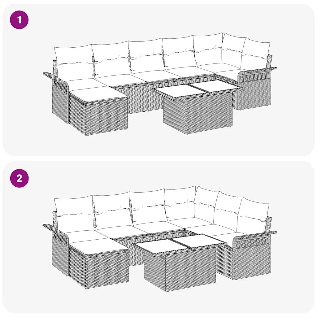 Set Divano da Giardino con cuscino 8 pcs Beige Poly Rattan 3348326