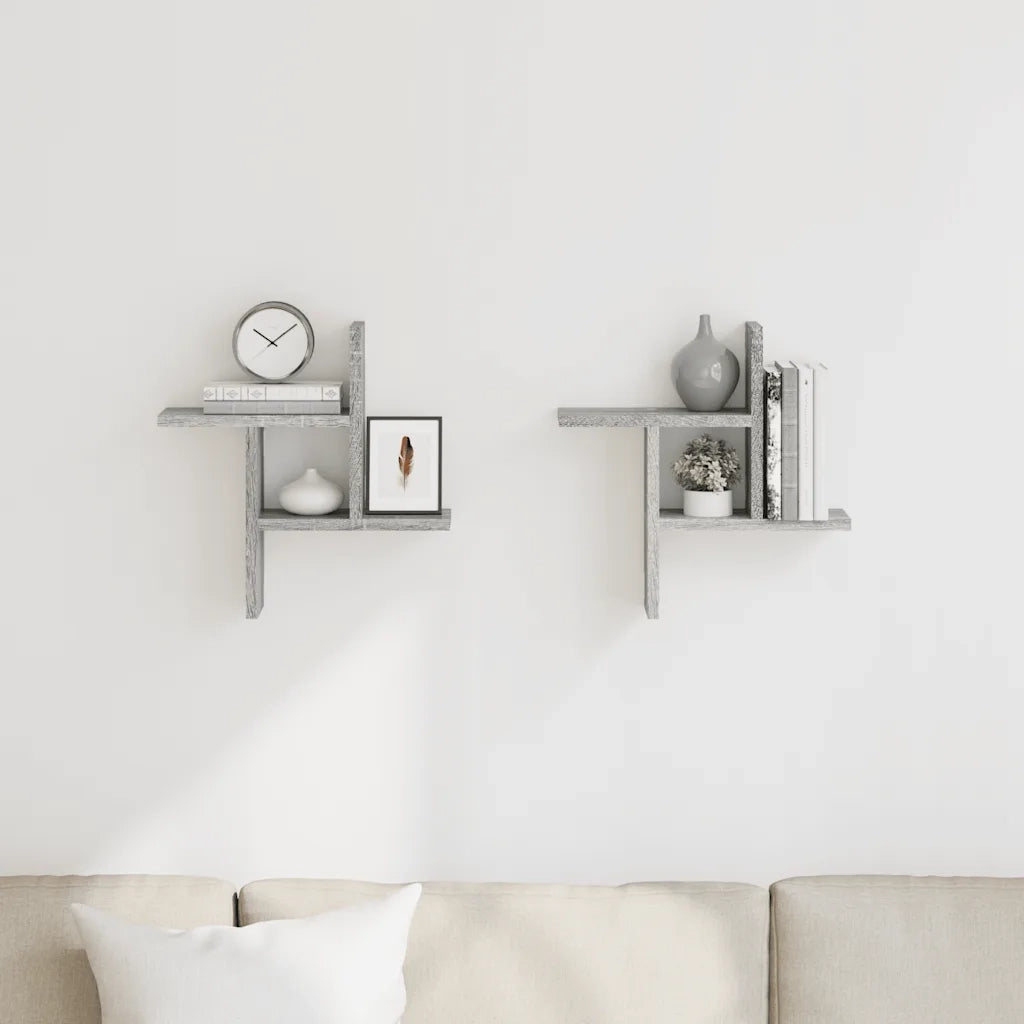 Mensole a Parete 2pz Grigio Sonoma 38x12x38 cm in Truciolato 853250