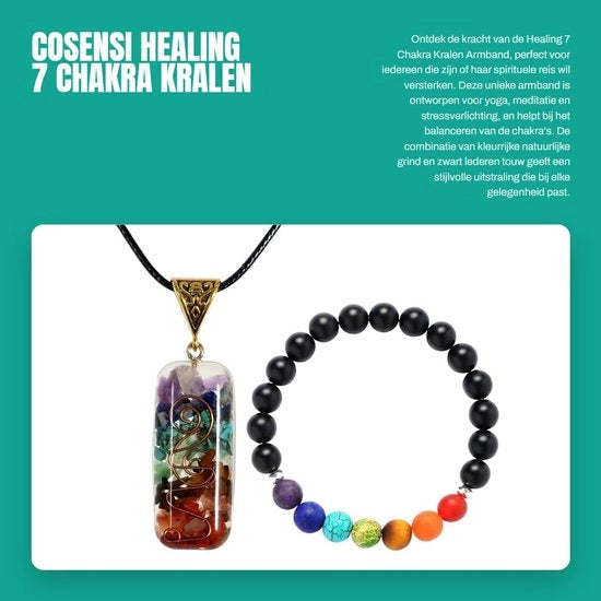 Bracciale per l'armonia dei 7 chakra - corda in pelle nera - naturale - per la purificazione spirituale - rilassamento - meditazione Reiki - yoga - bracciale con perle