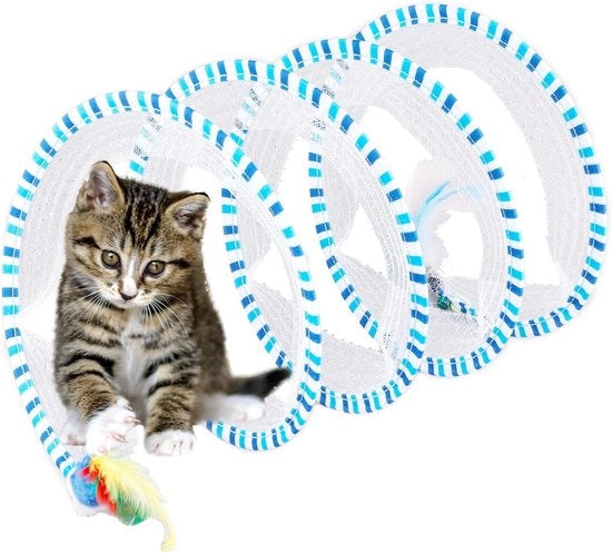 Tunnel di Gioco Interattivo per Gatti 65x25cm con Viti e Topo Finto in Forma S per Giocattoli per Gatti Conigli Cuccioli - Blu