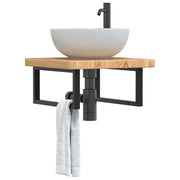 vidaXL Ripiano a Parete per Lavabo in Acciaio e Massello di Rovere